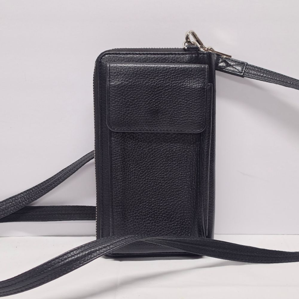 Bull Guard Crossbody Wallet Purse Bag In Black Leather Unisex Minimalist Travel